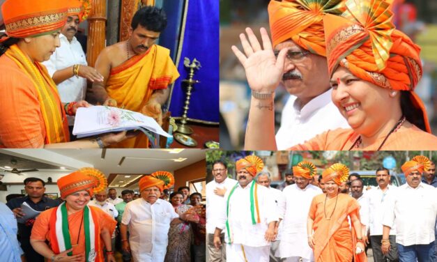 ಕೇಸರಿ ಸೀರೆ, ಪೇಟ ತೊಟ್ಟು ನಾಮಪತ್ರ ಸಲ್ಲಿಕೆಗೆ ಆಗಮಿಸಿದ ಡಾ. ಅಂಜಲಿ ನಿಂಬಾಳ್ಕರ್‌