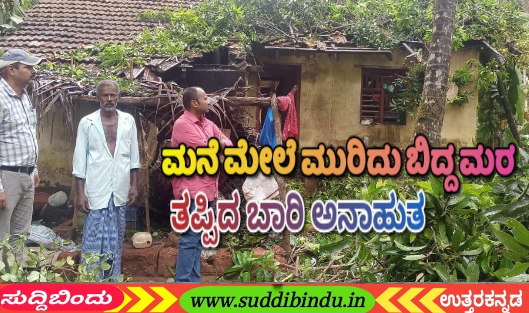 ಗಾಳಿ-ಮಳೆಗೆ ಮನೆ ಮೇಲೆ ಉರುಳಿ ಬಿದ್ದ ಮರ : ತಾಪಂ ಇಓ ಸುನೀಲ್ ಭೇಟಿ.