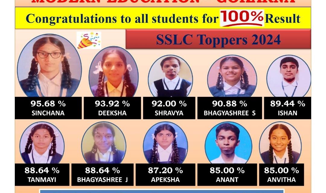 ಎಸ್.ಎಸ್.ಎಲ್.ಸಿ ಫಲಿತಾಂಶ : ಮಾಡರ್ನ್ ಎಜುಕೇಶನ್ ಸ್ಕೂಲ್ ನೂರಕ್ಕೆ ನೂರು ಫಲಿತಾಂಶ