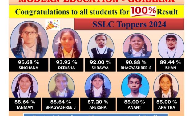 ಎಸ್.ಎಸ್.ಎಲ್.ಸಿ ಫಲಿತಾಂಶ : ಮಾಡರ್ನ್ ಎಜುಕೇಶನ್ ಸ್ಕೂಲ್ ನೂರಕ್ಕೆ ನೂರು ಫಲಿತಾಂಶ