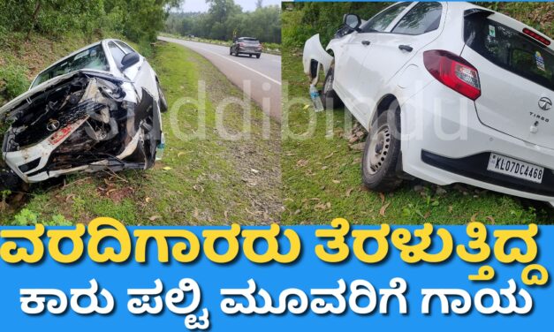 ವರದಿಗಾರರು ತೆರಳುತ್ತಿದ್ದ ಕಾರು ಪಲ್ಟಿ ಮೂವರಿಗೆ ಗಾಯ