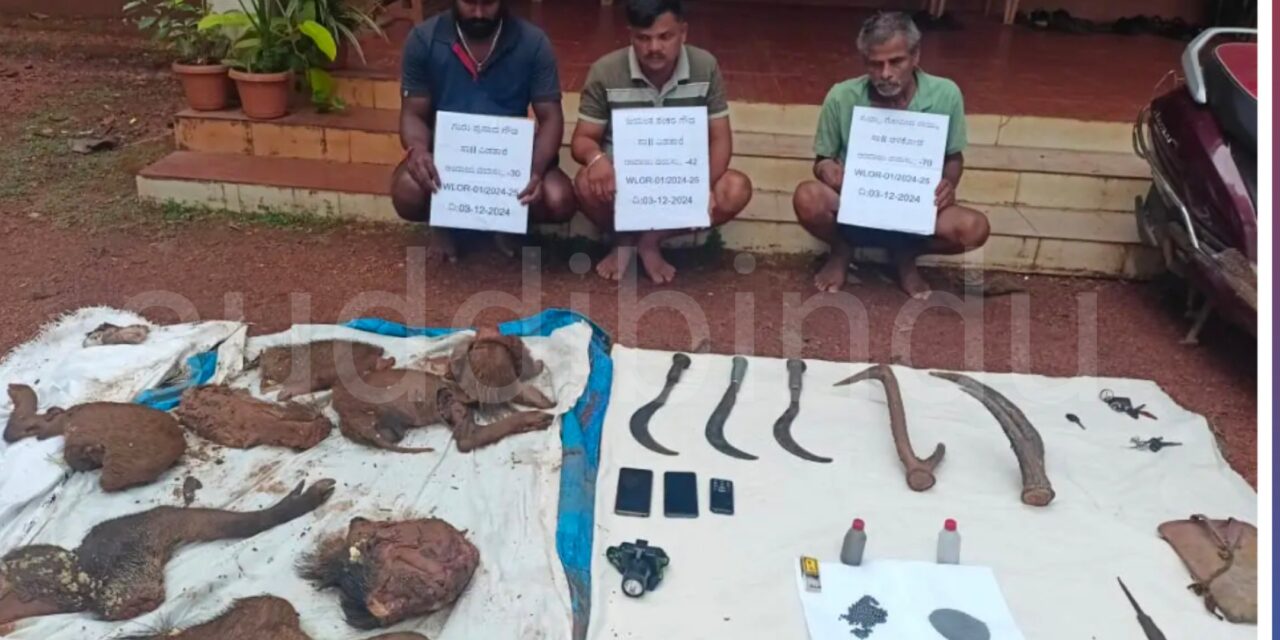 ಕತಗಾಲದಲ್ಲಿ ಕಾಡು ಹಂದಿ ಬೇಟೆ : ಮೂವರ ಬಂಧನ