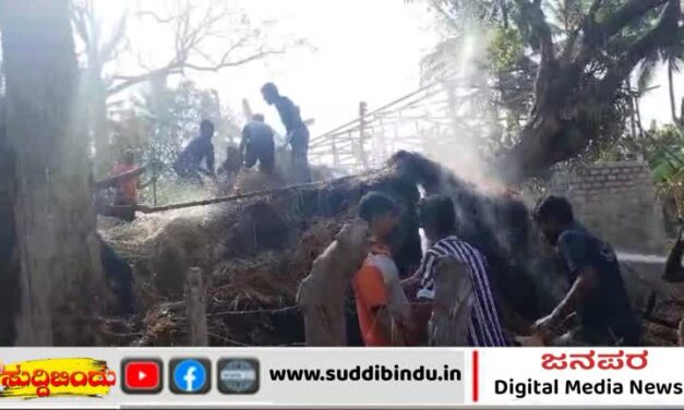 ಹುಲ್ಲಿನ ಬಣವೆಗೆ ಬೆಂಕಿ:ಲಕ್ಷಾಂತರ ರೂ ಹಾನಿ