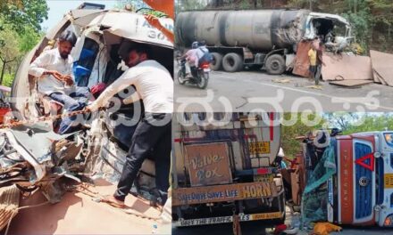 ಸುಂಕಸಾಳ ಬಳಿ ಡಾಂಬರ್ ಟ್ಯಾಂಕರ್‌-ಪ್ಲೈವುಡ್ ತುಂಬಿದ‌ ಲಾರಿ‌ ನಡುವೆ ಮುಖಾ ಮುಖಿ ಡಿಕ್ಕಿ
