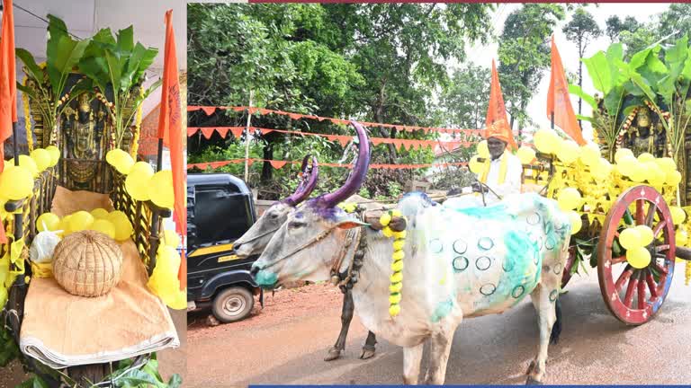 ಚಕ್ಕಡಿ ಗಾಡಿಯಲ್ಲಿ ಚಾತುರ್ಮಾಸ್ಯ ವ್ರತಾಚರಣೆ ಹೊರಗಾಣಿಕೆ ತಂದ ದೇವಗಿರಿ ಕೂಟದ ಭಕ್ತರು