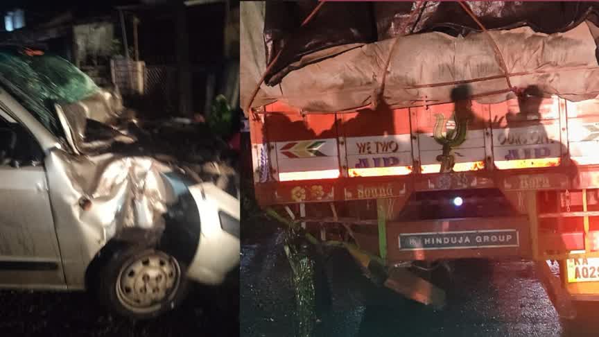 ಕುಮಟಾದಲ್ಲಿ ಲಾರಿಗೆ ಡಿಕ್ಕಿಯಾದ ಕಾರು: ಚಾಲಕನಿಗೆ ಗಾಯ