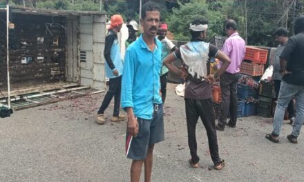 ತರಕಾರಿ ತುಂಬಿದ ಲಾರಿ ಪಲ್ಟಿ: ರಾಷ್ಟ್ರೀಯ ಹೆದ್ದಾರಿ 66ರಲ್ಲಿ ಘಟನೆ