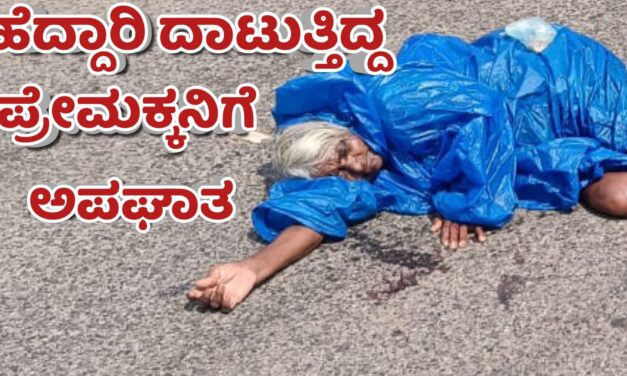 ಹೆದ್ದಾರಿ ದಾಟುತ್ತಿದ್ದ ಪ್ರೇಮಕ್ಕನಿಗೆ ಅಪಘಾತ : ಕಾಲಿಗೆ ಗಂಭೀರ ಗಾಯ