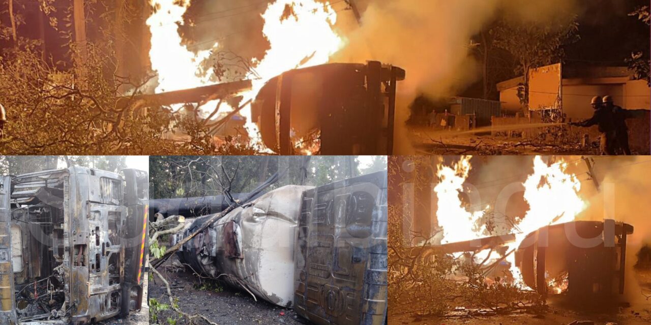 ಅರಬೈಲ್ ಘಟ್ಟದಲ್ಲಿ ಎಥಿನಾಲ್ ಲಾರಿ ದುರಂತ: ಬೆಂಕಿಗಾಹುತಿಯಾಗಿ ಲಾರಿ ಭಸ್ಮ, ಚಾಲಕ ಪಾರು