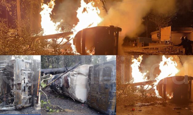 ಅರಬೈಲ್ ಘಟ್ಟದಲ್ಲಿ ಎಥಿನಾಲ್ ಲಾರಿ ದುರಂತ: ಬೆಂಕಿಗಾಹುತಿಯಾಗಿ ಲಾರಿ ಭಸ್ಮ, ಚಾಲಕ ಪಾರು