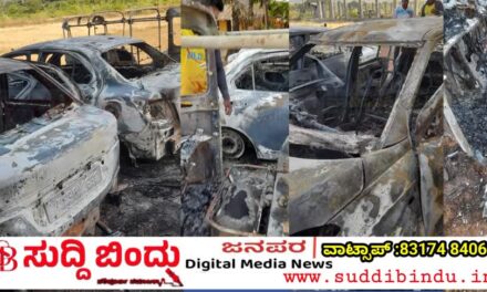 ಅಮದಳ್ಳಿಯಲ್ಲಿ ತಡರಾತ್ರಿ ಬೆಂಕಿ ಅವಘಡ: ಎರಡು ಕಾರು–ಒಂದು ಆಟೋ ಭಸ್ಮ
