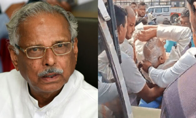 ಕುಸಿದು ಬಿದ್ದ ಕಾಗೋಡು ತಿಮ್ಮಪ್ಪ: ಆಸ್ಪತ್ರೆಗೆ ದಾಖಲು