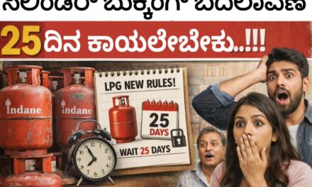 ಸಿಲಿಂಡರ್ ಬುಕ್ಕಿಂಗ್ ದಿಢೀರ್ ಬದಲಾವಣೆ : ಈಗ 25 ದಿನ ಕಾಯಲೇಬೇಕು…!!!