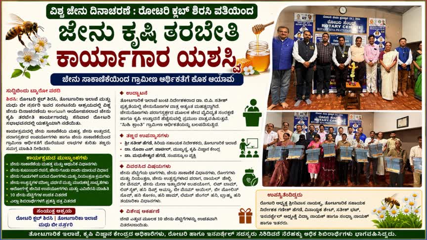 ವಿಶ್ವ ಜೇನು ದಿನಾಚರಣೆ : ರೋಟರಿ ಕ್ಲಬ್ ಶಿರಸಿ ವತಿಯಿಂದ ಜೇನು ಕೃಷಿ ತರಬೇತಿ ಕಾರ್ಯಾಗಾರ ಯಶಸ್ವಿ*