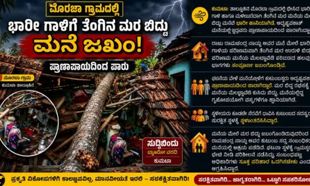 ಮೊರಬಾದಲ್ಲಿ ಭಾರೀ ಗಾಳಿಗೆ ತೆಂಗಿನ ಮರ ಬಿದ್ದು ಮನೆ ಜಖಂ: ಪ್ರಾಣಾಪಾಯದಿಂದ ಪಾರು