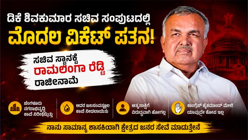Ramalinga-reddy-resigns/ಡಿಕೆ ಶಿವಕುಮಾರ ಸಚಿವ ಸಂಪುಟದಲ್ಲಿ ಮೊದಲ ವಿಕೆಟ್ ಪತನ: ಸಚಿವ ಸ್ಥಾನಕ್ಕೆ ರಾಮಲಿಂಗಾ ರೆಡ್ಡಿ ರಾಜೀನಾಮೆ