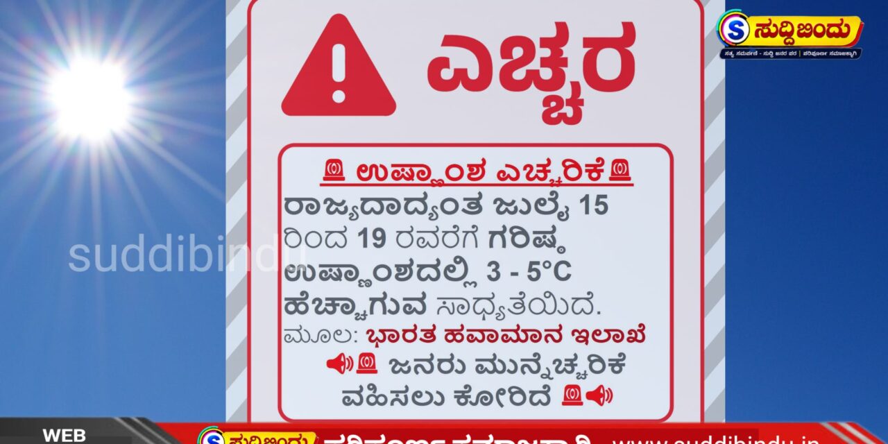 Weather-Alert- ಮಳೆಗಾಲದಲ್ಲೇ ಗರಿಷ್ಠ ತಾಪಮಾನ ಏರಿಕೆ: ಹವಾಮಾನ ಇಲಾಖೆ ಎಚ್ಚರಿಕೆ