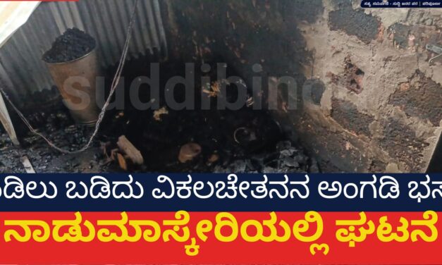 ಸಿಡಿಲು ಬಡಿದು ವಿಕಲಚೇತನನ ಅಂಗಡಿ ಭಸ್ಮ  ನಾಡುಮಾಸ್ಕೇರಿಯಲ್ಲಿ ಘಟನೆ